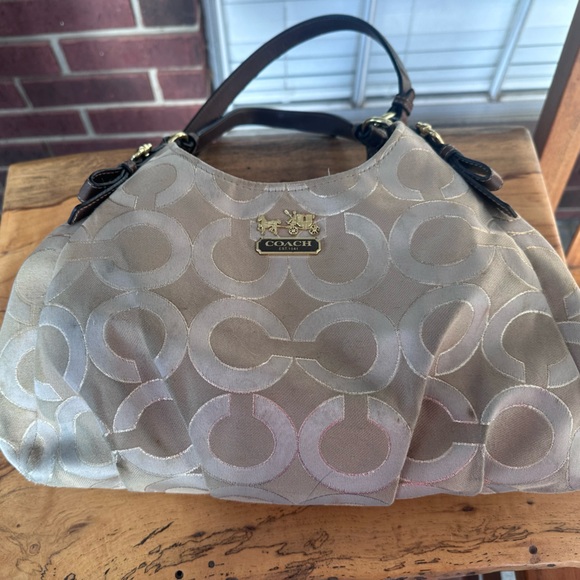Coach Handbags - COACH Madison Abigail Op Art w Lurex Gold & Leather Large Satchel Purse Bag